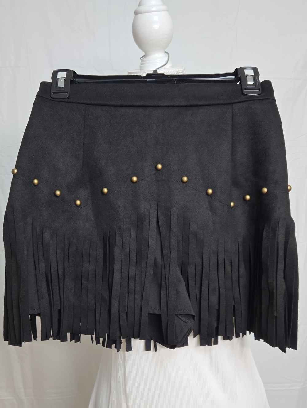 Black Fringe Skort with Brass Stud Detailing
